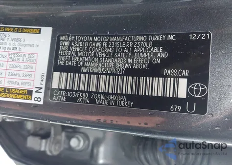 2022 Toyota C-Hr Xle из США, поврежденный, VIN NMTKHMBX2NR141237